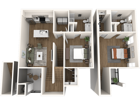 Floor plan for 2 beds, 2 baths, 1387 sqft